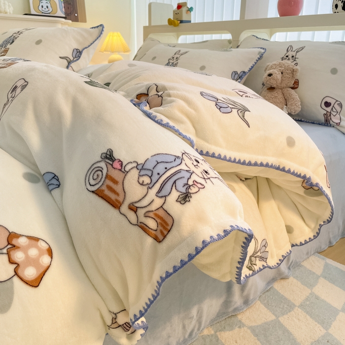 91家纺网 家纺一手货源 找家纺 安哆啦家纺 2024新款牛奶绒三角针四件套 兔八哥