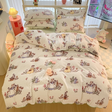 91家纺网 家纺一手货源 找家纺 （总）安哆啦家纺 2024新款牛奶绒三角针四件套