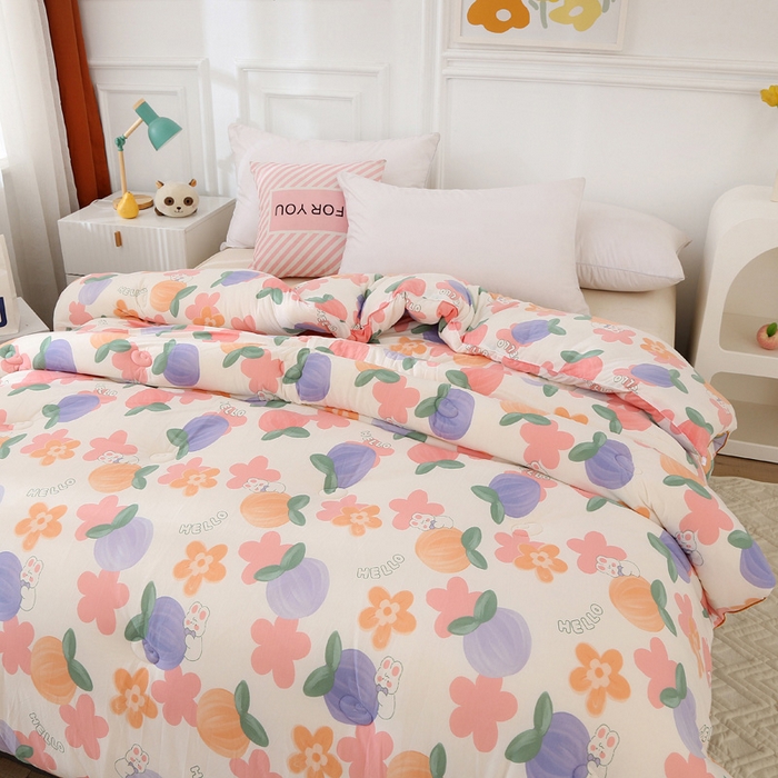 91家纺网 家纺一手货源 找家纺 薇玛仕 2025新款A类牛奶丝针织棉印花大豆被 兔桃桃