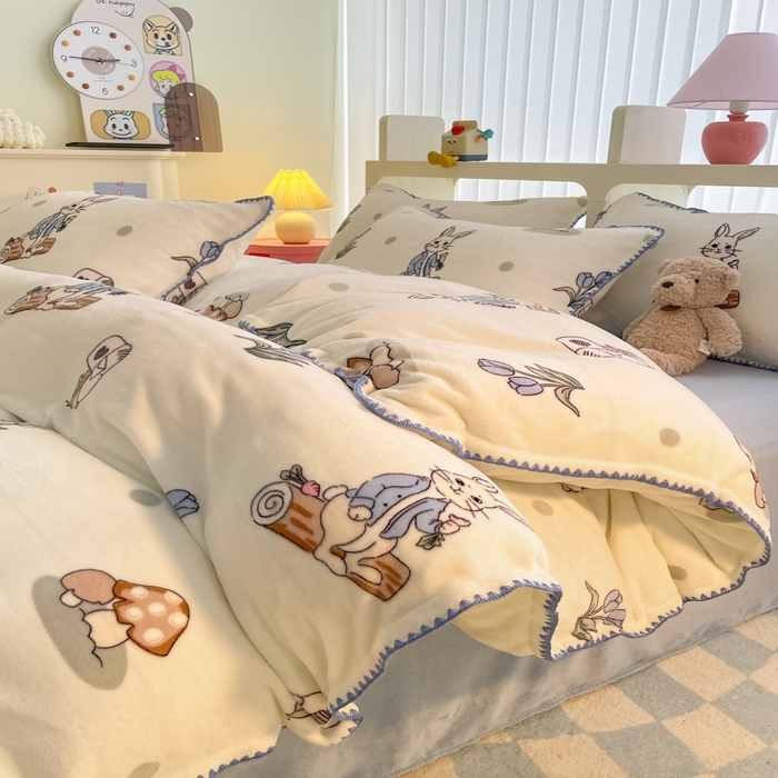 91家纺网 家纺一手货源 找家纺 安哆啦家纺 2024新款牛奶绒三角针四件套 兔八哥