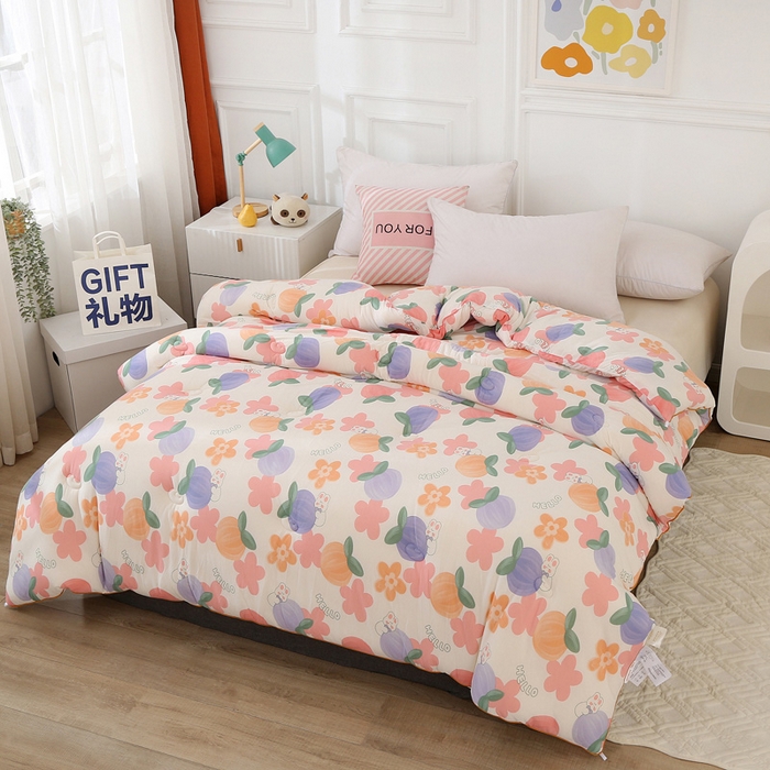 91家纺网 家纺一手货源 找家纺 薇玛仕 2025新款A类牛奶丝针织棉印花大豆被 兔桃桃