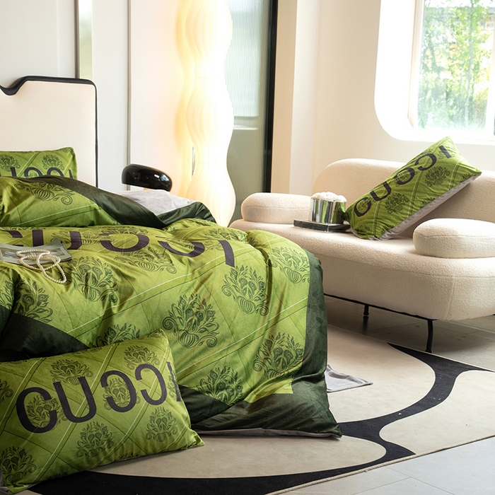 91家纺网 家纺一手货源 找家纺 色鬼 2023新款网红款潮牌婴儿绒宝宝绒印花牛奶绒四件套 复古绿