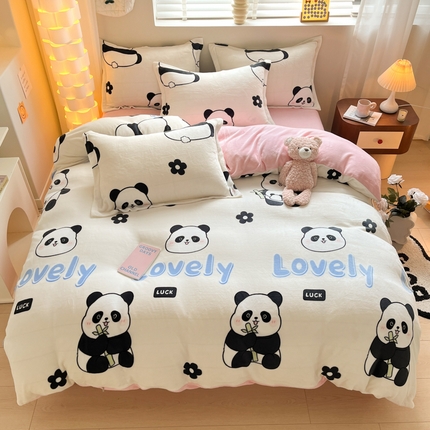 91家纺网 家纺一手货源 找家纺 逸尚阁 2024新款高克重牛奶绒印花四件套（包含买家秀） 萌萌熊猫