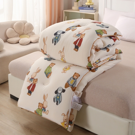 薇玛仕 2025新款A类牛奶丝针织棉印花大豆被 动物π