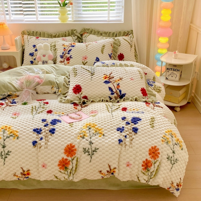 91家纺网 家纺一手货源 找家纺 星座 2025新款豆豆绒金龟绒四件套 繁花