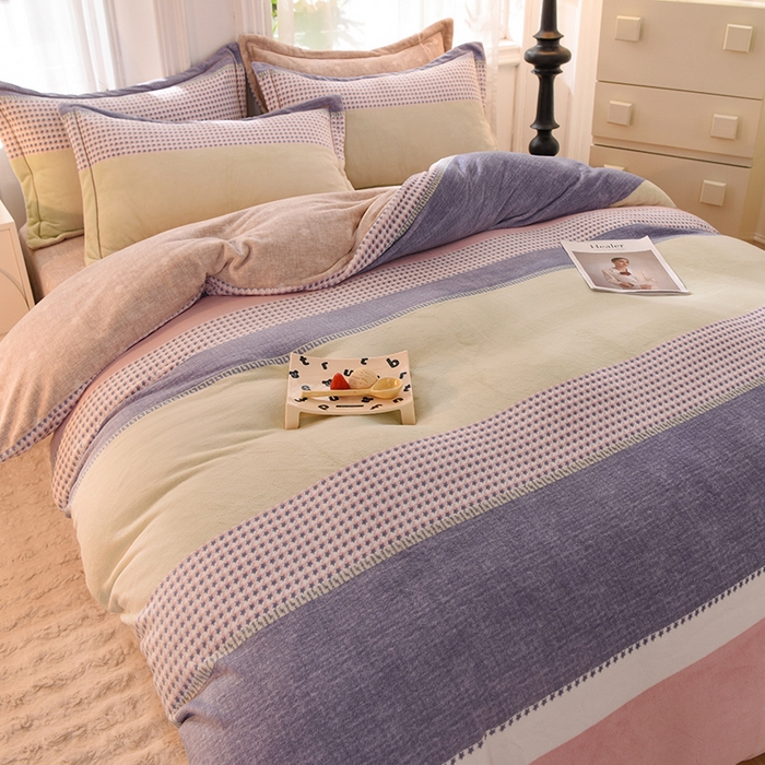 91家纺网 家纺一手货源 找家纺 2025新款冰岛臻棉绒印花系列牛奶绒小号三件套 新颜-蓝