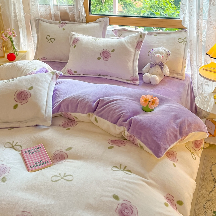 91家纺网 家纺一手货源 找家纺 慕澄家纺 2023新款小清新牛奶绒印花四件套 花开