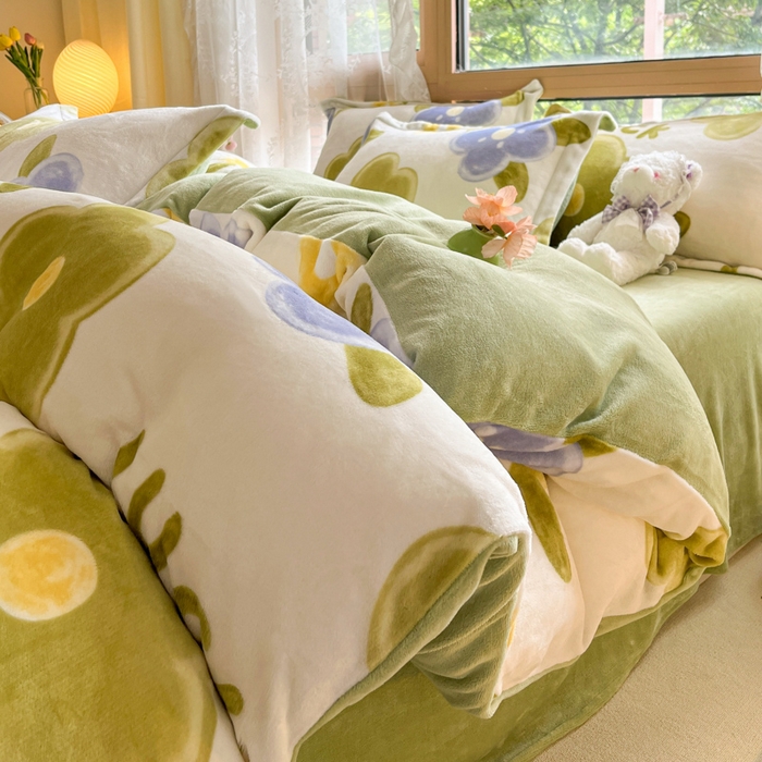 91家纺网 家纺一手货源 找家纺 慕澄家纺 2023新款小清新牛奶绒印花四件套 花之恋