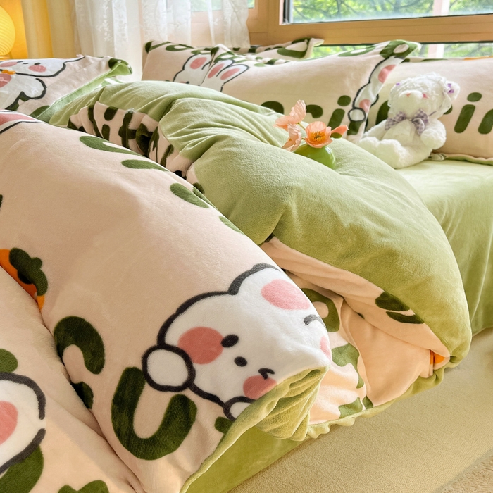 91家纺网 家纺一手货源 找家纺 （总）慕澄家纺 2023新款小清新牛奶绒印花四件套