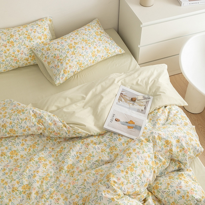 91家纺网 家纺一手货源 找家纺 绫韵家纺 13372ins风全棉斜纹纯棉小清新床上四件套三件套 多姿多彩黄