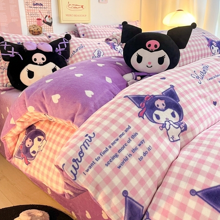 91家纺网 家纺一手货源 找家纺 （总）暮思 2023新款三丽鸥正版授权高克重加厚保暖牛奶绒四件套