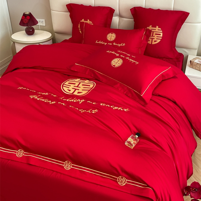 91家纺网 家纺一手货源 找家纺 欧乐蒂 2025新款亲肤棉刺绣婚庆四件套 甜蜜