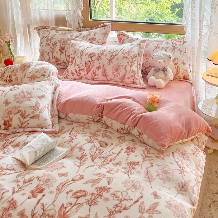 91家纺网 家纺一手货源 找家纺 慕澄家纺 2023新款小清新牛奶绒印花四件套 素锦