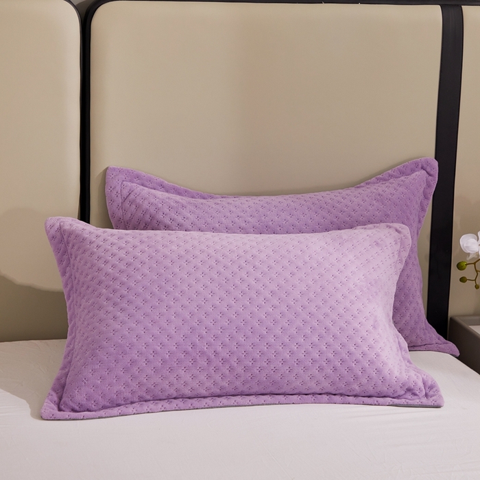 91家纺网 家纺一手货源 找家纺 晶缦家纺 2023新款华夫格牛奶绒床盖三件套 华夫格-浅紫