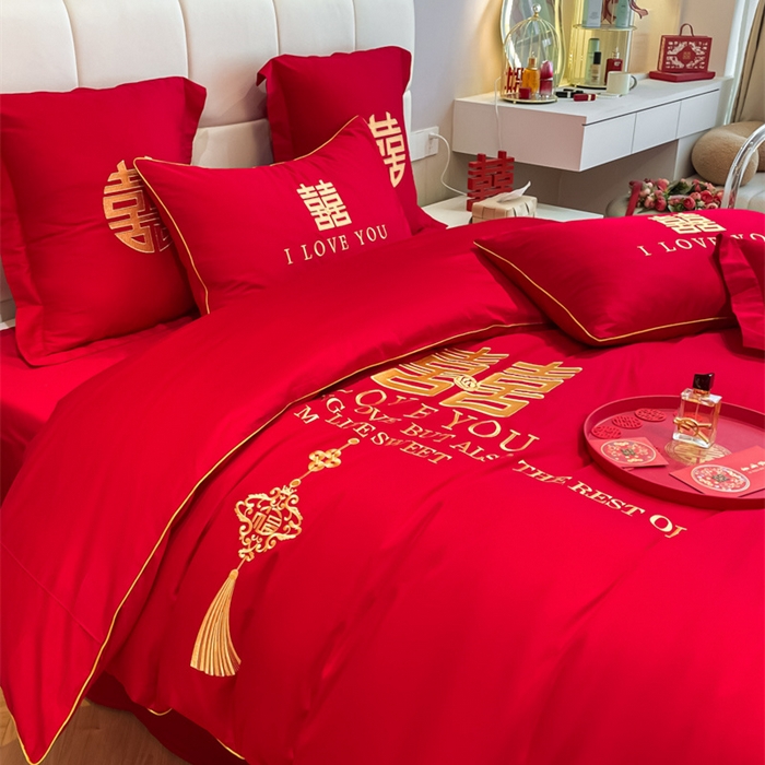 91家纺网 家纺一手货源 找家纺 欧乐蒂 2025新款亲肤棉刺绣婚庆四件套 今生今世