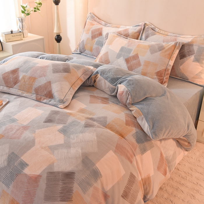 91家纺网 家纺一手货源 找家纺 2025新款冰岛臻棉绒印花系列牛奶绒小号三件套 贝尔