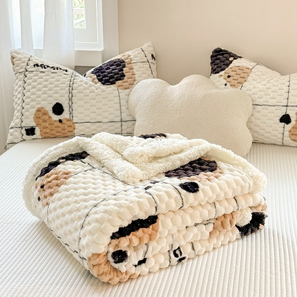 网客 2024新款豆豆绒印花被套毯 饼干