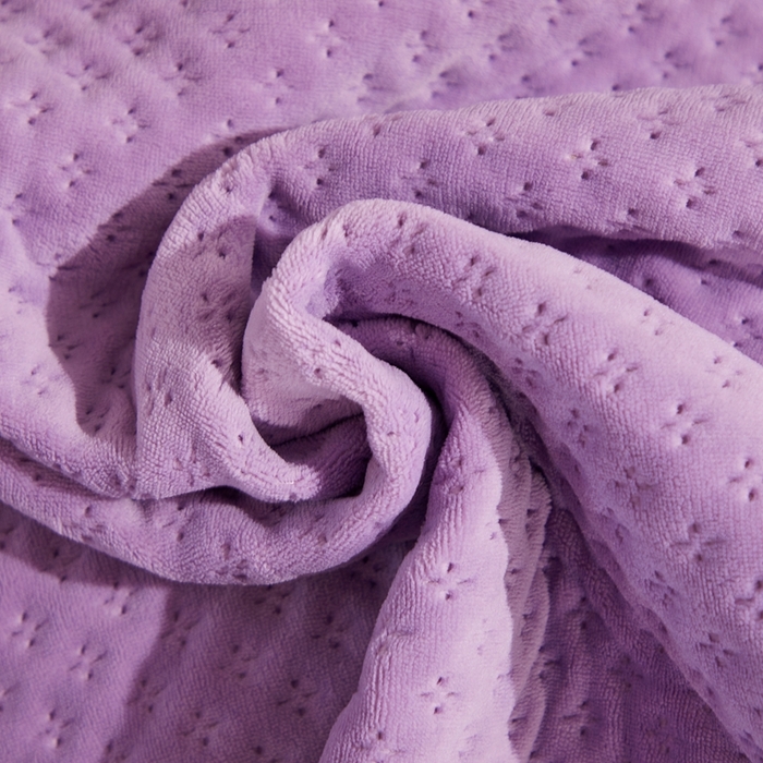 91家纺网 家纺一手货源 找家纺 晶缦家纺 2023新款华夫格牛奶绒床盖三件套 华夫格-浅紫