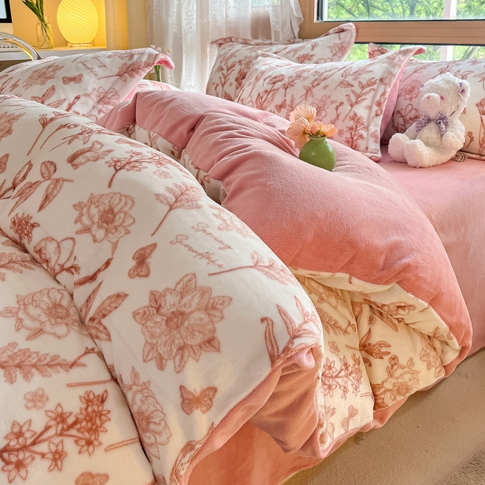 91家纺网 家纺一手货源 找家纺 慕澄家纺 2023新款小清新牛奶绒印花四件套 素锦