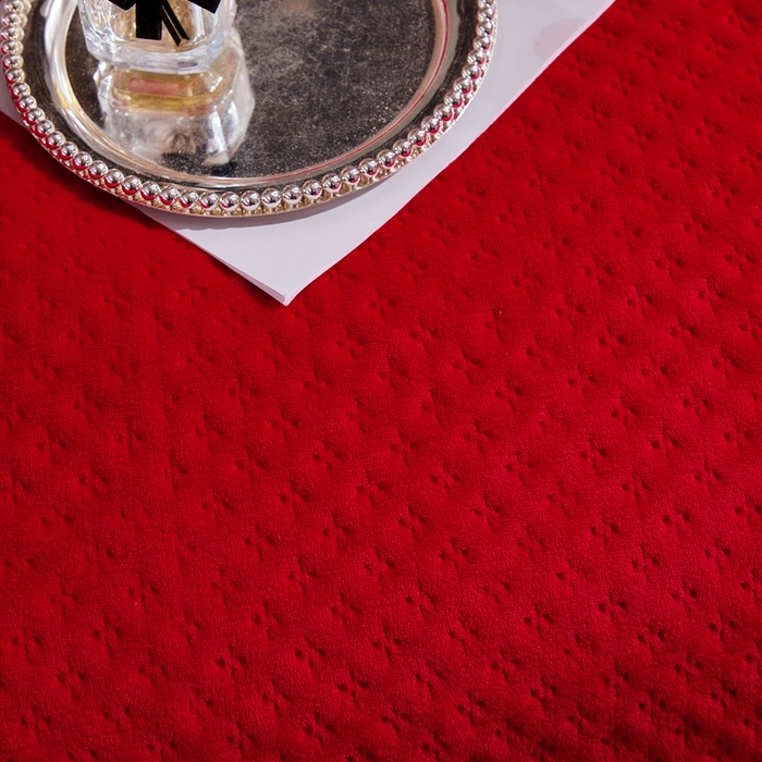 91家纺网 家纺一手货源 找家纺 晶缦家纺 2023新款华夫格牛奶绒床盖三件套 华夫格-大红