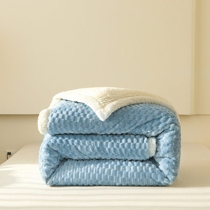 网客 2024新款多功能豆豆绒素色被套毯 晴朗蓝
