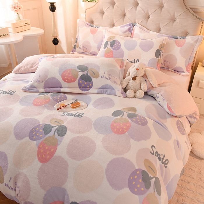 91家纺网 家纺一手货源 找家纺 2025新款冰岛臻棉绒印花系列牛奶绒小号三件套 缤纷乐园