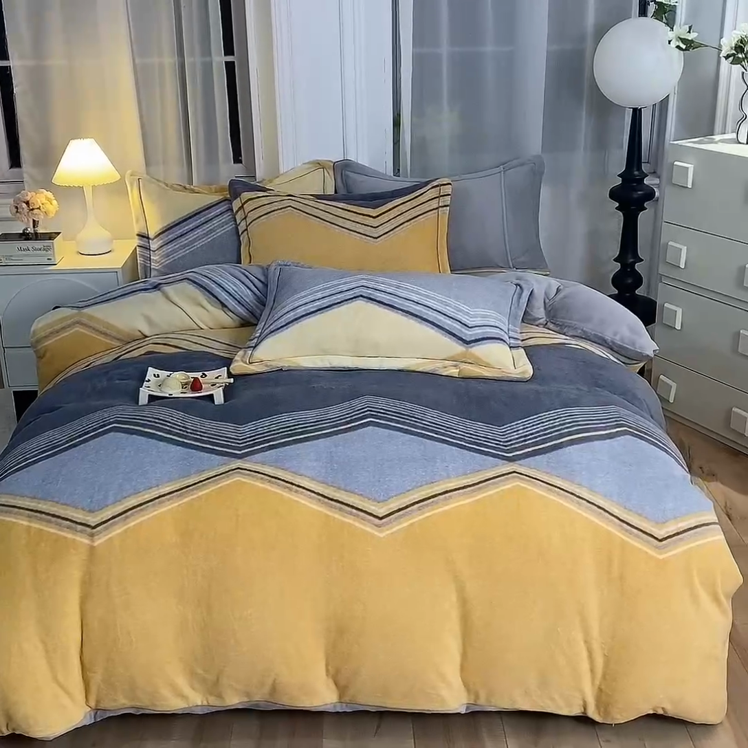 91家纺网 家纺一手货源 找家纺 简如 2025新款冰岛臻绵绒印花系列单被套牛奶绒单被套 晨光