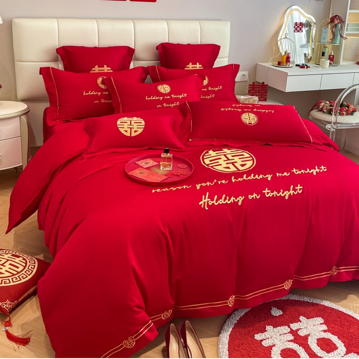 91家纺网 家纺一手货源 找家纺 欧乐蒂 2025新款亲肤棉刺绣婚庆四件套 甜蜜