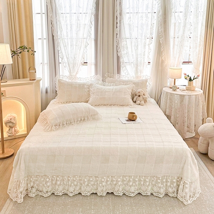 宜凡家纺 2023新款宜凡-高克重兔绒牛奶绒床盖三件套 方格纹-奶白