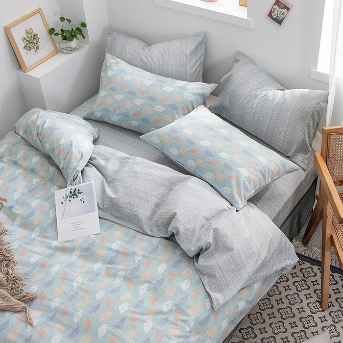 91家纺网 家纺一手货源 找家纺 绫韵家纺 13372ins风全棉斜纹纯棉小清新床上四件套三件套 几叶