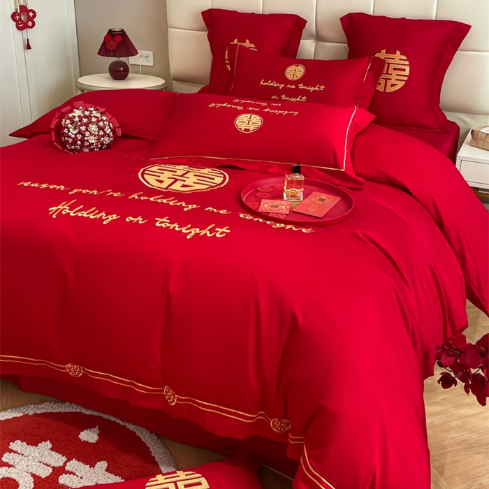 91家纺网 家纺一手货源 找家纺 欧乐蒂 2025新款亲肤棉刺绣婚庆四件套 甜蜜