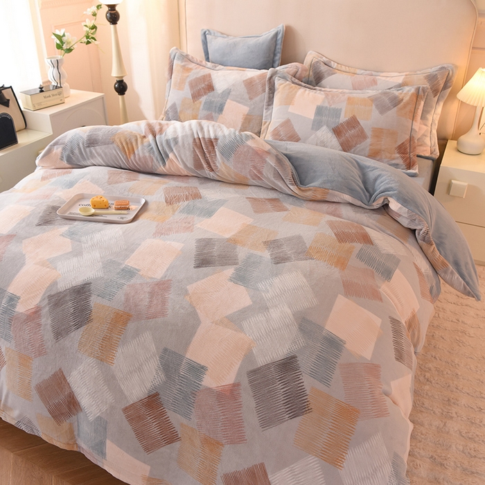 91家纺网 家纺一手货源 找家纺 2025新款冰岛臻棉绒印花系列牛奶绒小号三件套 贝尔