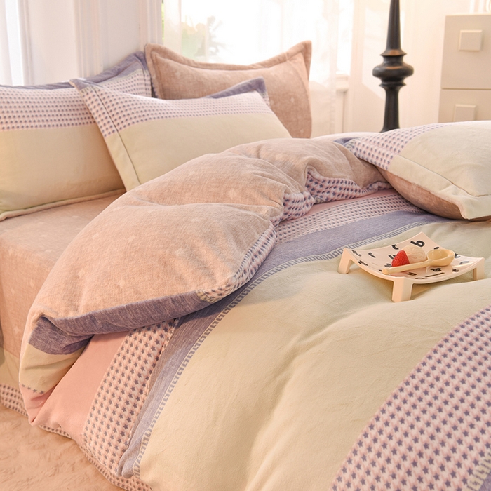 91家纺网 家纺一手货源 找家纺 2025新款冰岛臻棉绒印花系列牛奶绒小号三件套 新颜-蓝