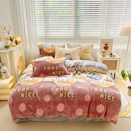 91家纺网 家纺一手货源 找家纺 苏拉家居 2023新款5D雕花雪花绒四件套 咖啡兔