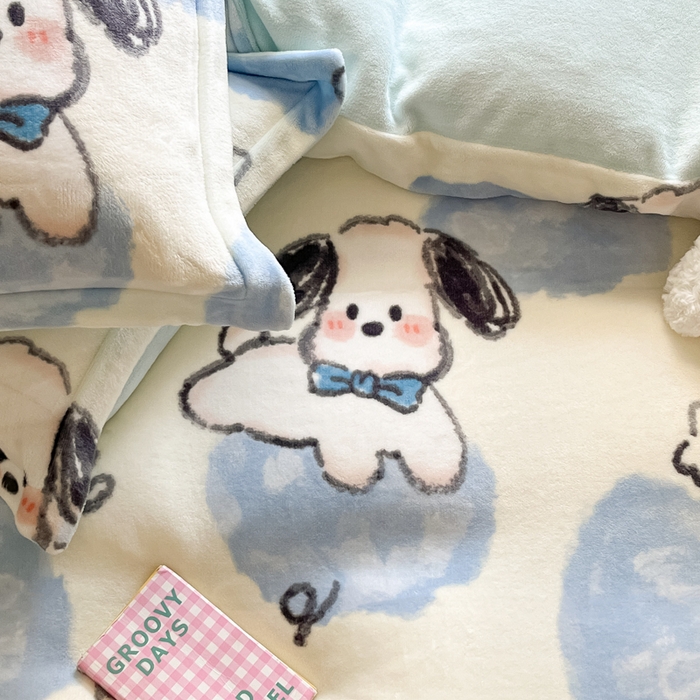 91家纺网 家纺一手货源 找家纺 慕澄家纺 2023新款小清新牛奶绒印花四件套 趣味狗