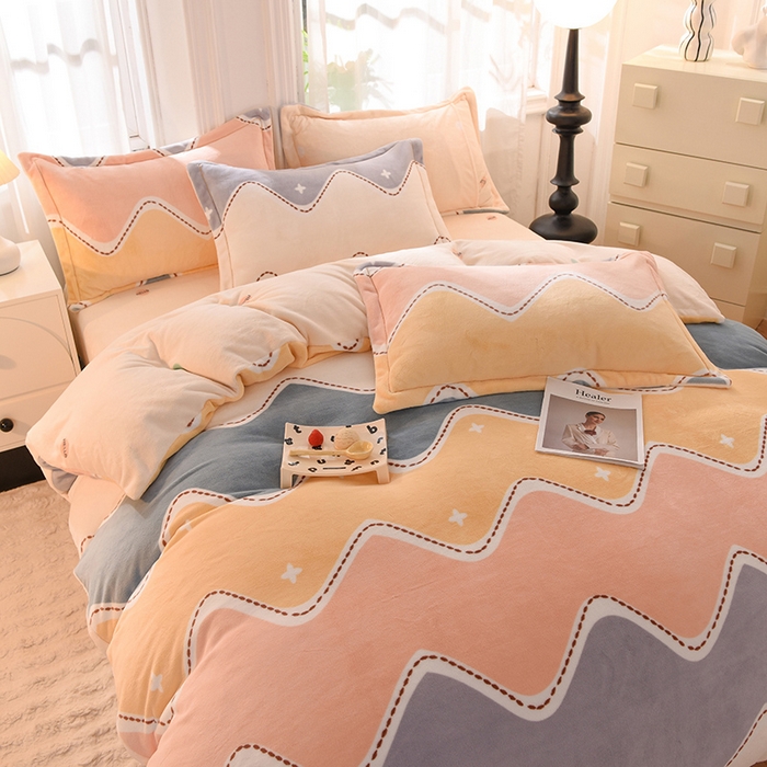 91家纺网 家纺一手货源 找家纺 简如 2025新款冰岛臻绵绒印花系列单被套牛奶绒单被套 梦幻海波-蓝灰