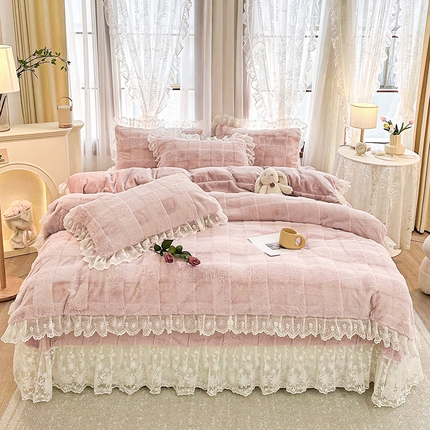 宜凡家纺 2023新款宜凡-高克重兔绒牛奶绒床盖四件套 方格纹-温莎粉