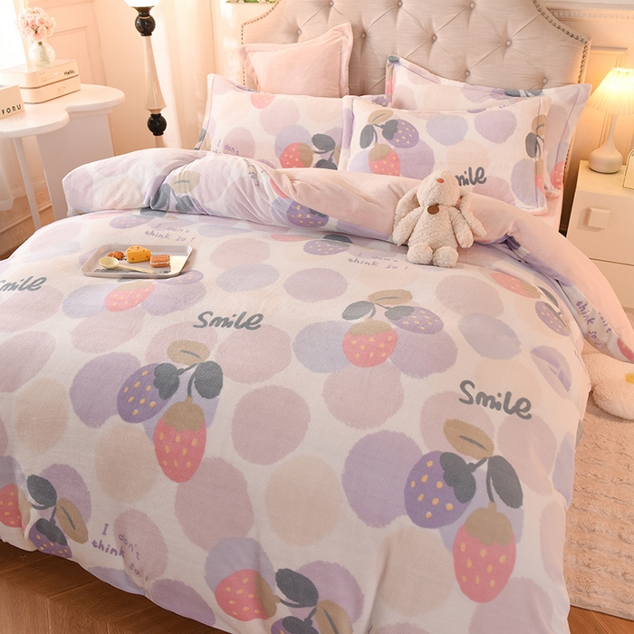 91家纺网 家纺一手货源 找家纺 2025新款冰岛臻棉绒印花系列牛奶绒小号三件套 缤纷乐园