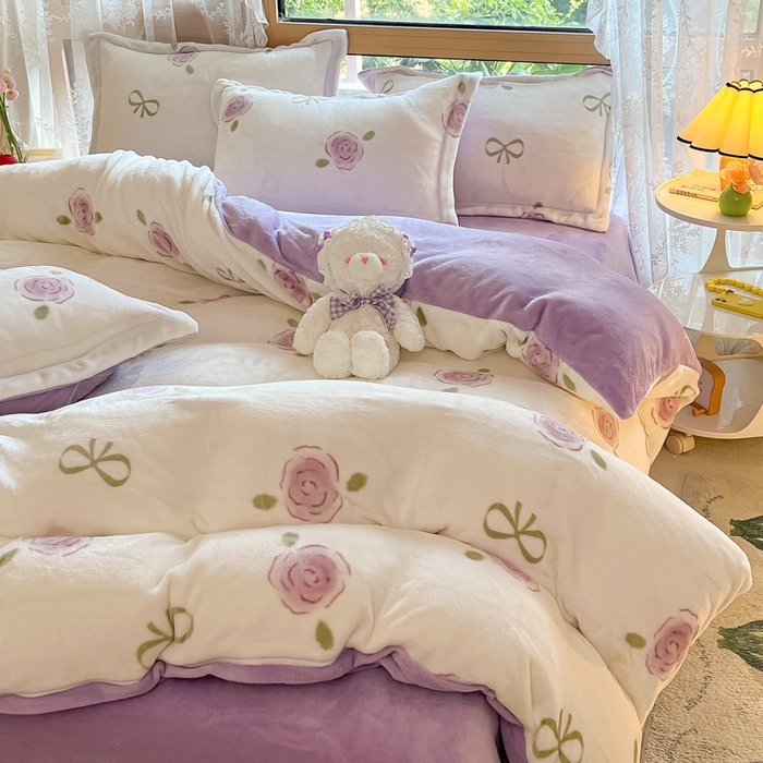 91家纺网 家纺一手货源 找家纺 慕澄家纺 2023新款小清新牛奶绒印花四件套 花开