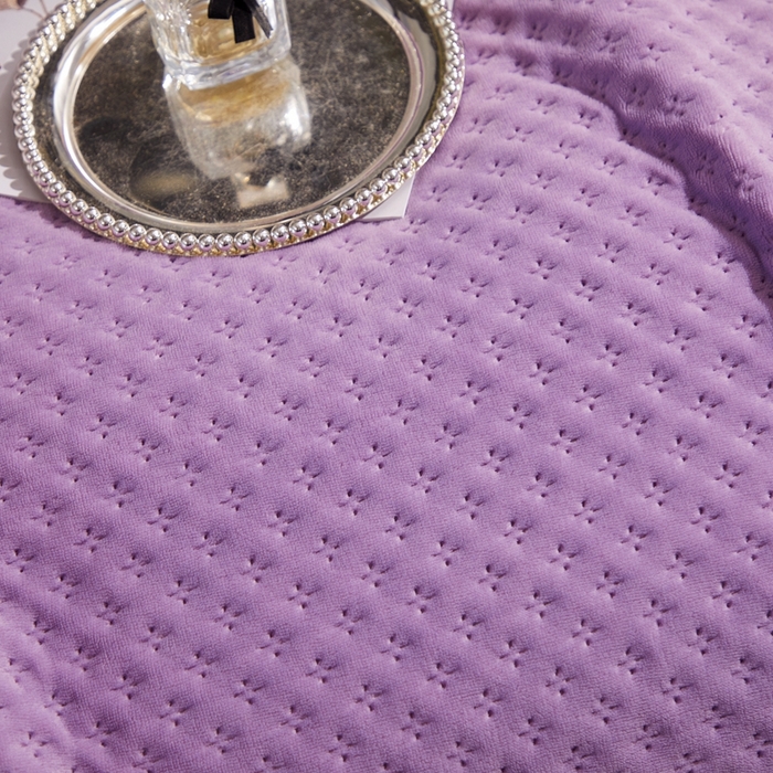 91家纺网 家纺一手货源 找家纺 晶缦家纺 2023新款华夫格牛奶绒床盖三件套 华夫格-浅紫