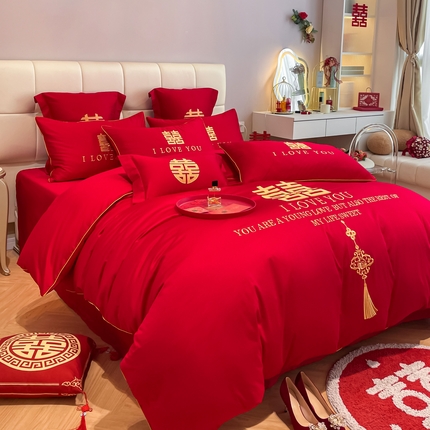 欧乐蒂 2025新款亲肤棉刺绣婚庆四件套 今生今世