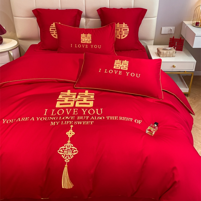 91家纺网 家纺一手货源 找家纺 欧乐蒂 2025新款亲肤棉刺绣婚庆四件套 今生今世