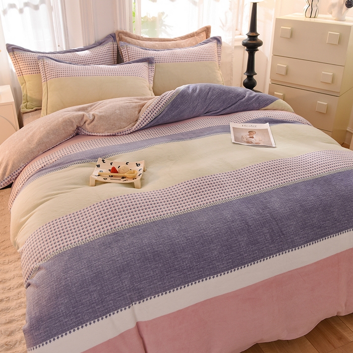 91家纺网 家纺一手货源 找家纺 2025新款冰岛臻棉绒印花系列牛奶绒小号三件套 新颜-蓝