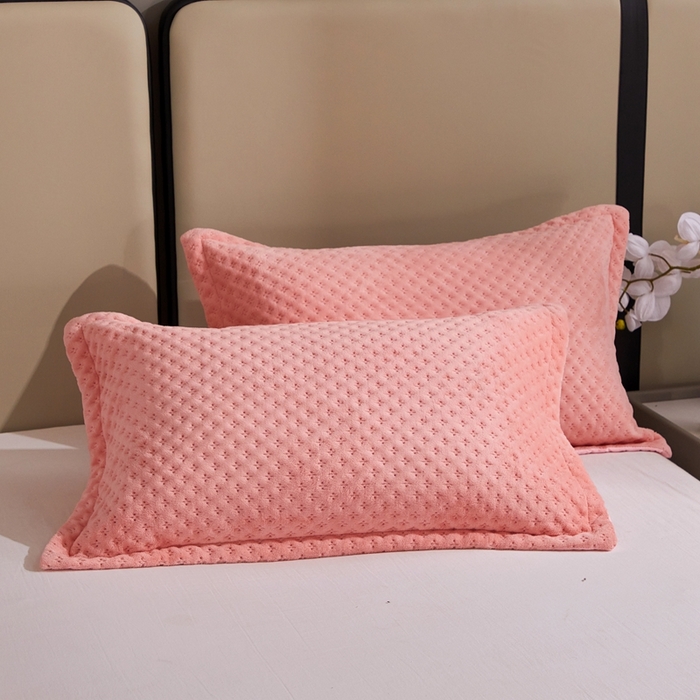 91家纺网 家纺一手货源 找家纺 晶缦家纺 2023新款华夫格牛奶绒床盖三件套 华夫格-粉玉