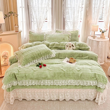 宜凡家纺 2023新款宜凡-高克重兔绒牛奶绒床盖四件套 方格纹-抹茶