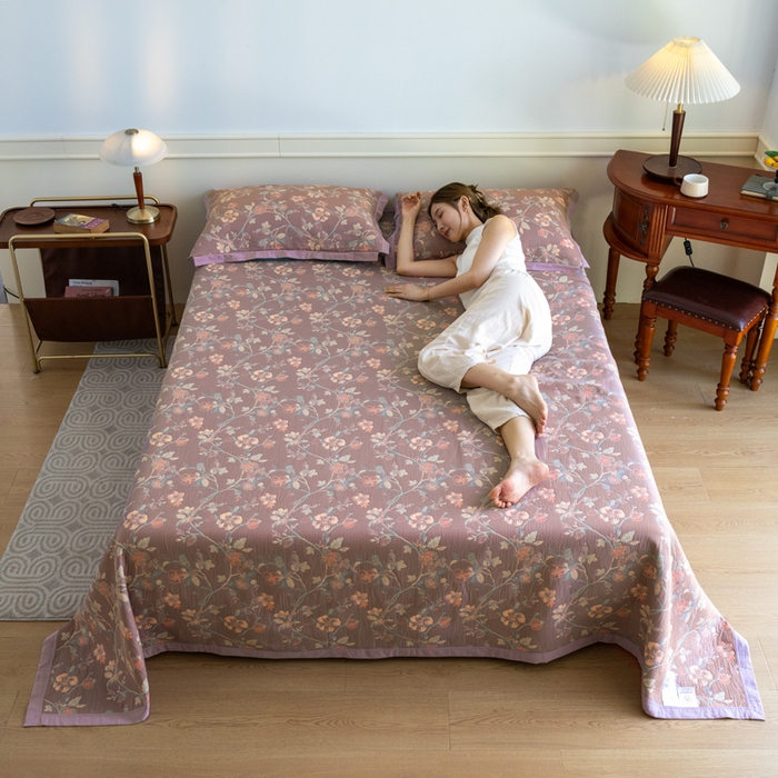 91家纺网 家纺一手货源 找家纺 棠薇 2023新款秋冬全棉三层纱床盖多功能纱布毯 恋薇