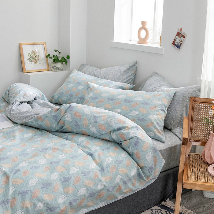 91家纺网 家纺一手货源 找家纺 绫韵家纺 13372ins风全棉斜纹纯棉小清新床上四件套三件套 几叶