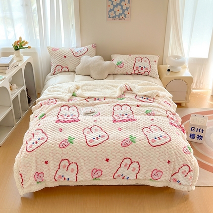 91家纺网 家纺一手货源 找家纺 （总）网客 2024新款豆豆绒印花被套毯