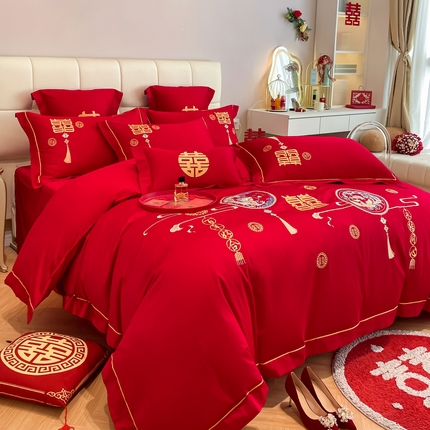 欧乐蒂 2025新款亲肤棉刺绣婚庆四件套 龙凤情缘