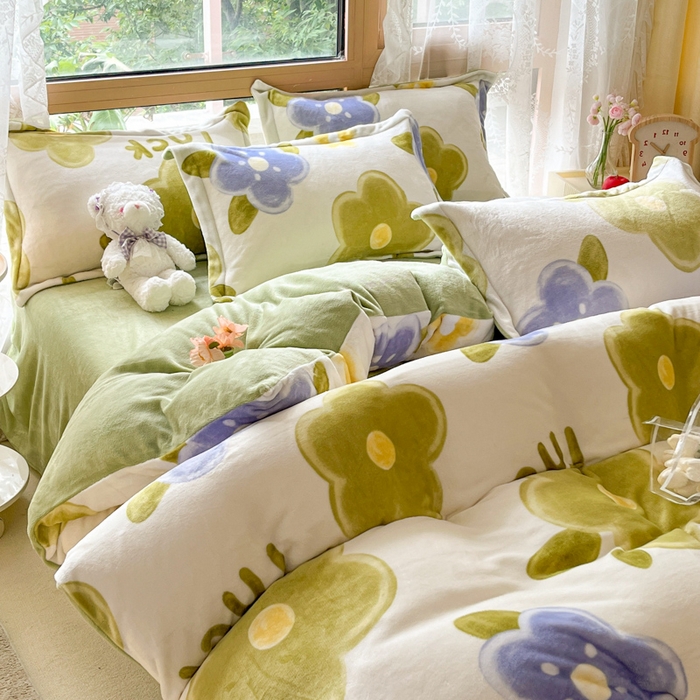 91家纺网 家纺一手货源 找家纺 慕澄家纺 2023新款小清新牛奶绒印花四件套 花之恋